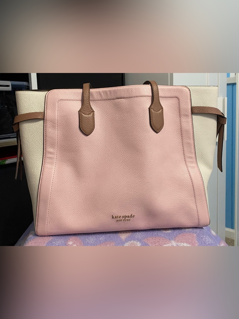 Kate Spade Knott Large Tote pink and cream
